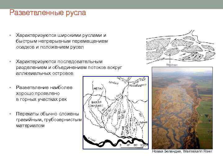 Разветвленные русла § Характеризуются широкими руслами и быстрым непрерывным перемещением осадков и положением русел