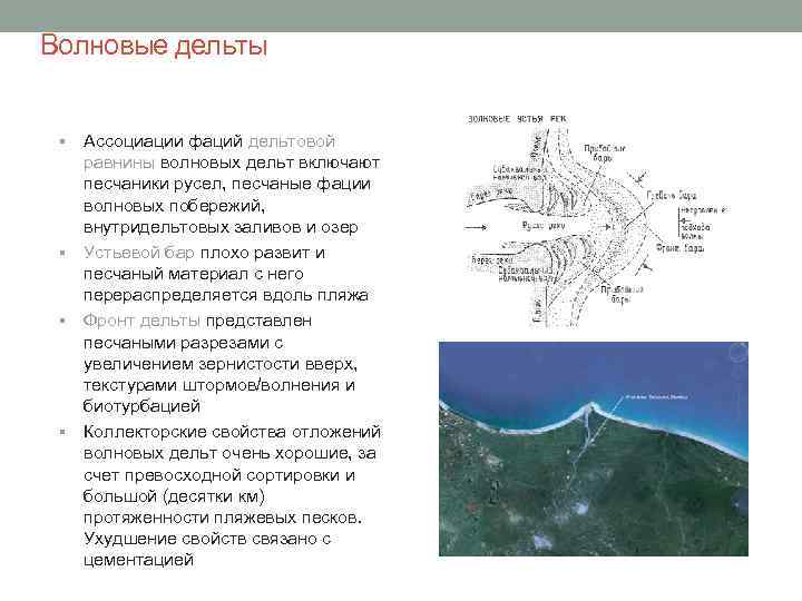  Волновые дельты § § Ассоциации фаций дельтовой равнины волновых дельт включают песчаники русел,