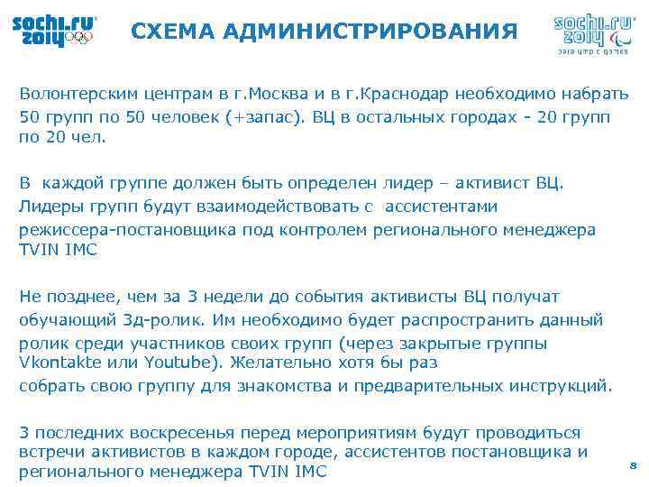 СХЕМА АДМИНИСТРИРОВАНИЯ Волонтерским центрам в г. Москва и в г. Краснодар необходимо набрать 50