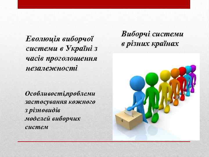 Еволюція виборчої системи в Україні з часів проголошення незалежності Особливості, проблеми застосування кожного з