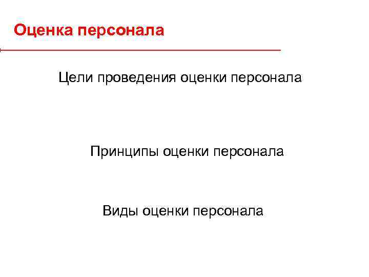 Оценка персонала Цели проведения оценки персонала Принципы оценки персонала Виды оценки персонала 