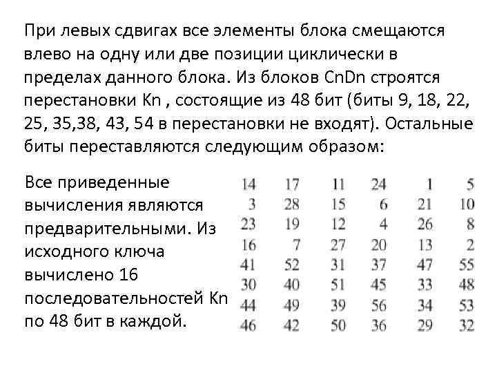 При левых сдвигах все элементы блока смещаются влево на одну или две позиции циклически