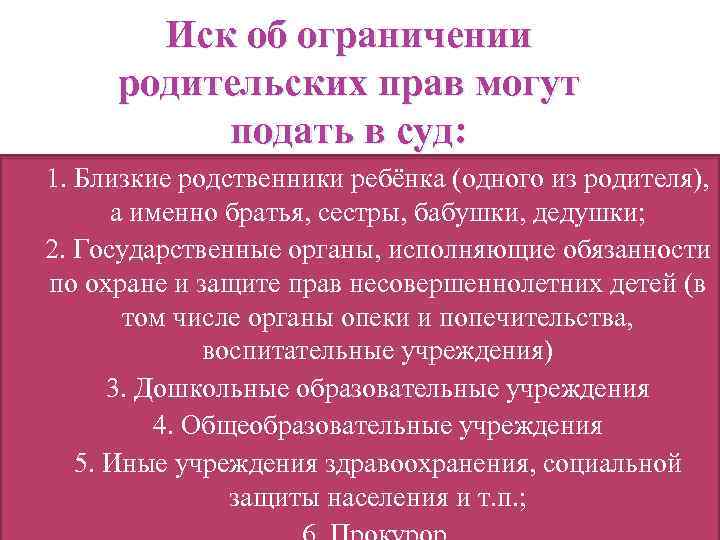 Схема ограничение родительских прав основания порядок последствия