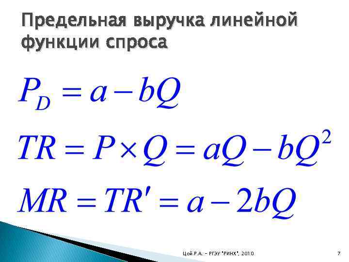 Предельная выручка линейной функции спроса Цой Р. А. - РГЭУ 