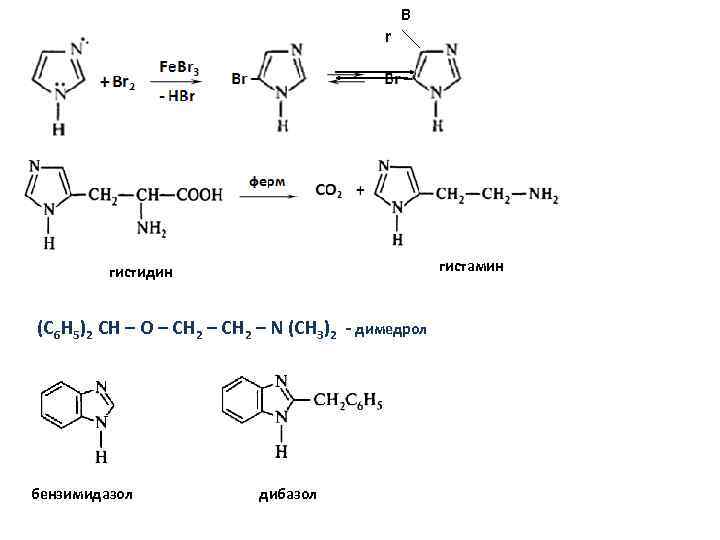 r B гистамин гистидин (С 6 Н 5)2 СН – О – СН 2