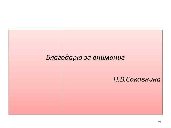 Благодарю за внимание Н. В. Соковнина 19 