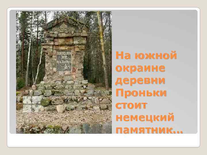На южной окраине деревни Проньки стоит немецкий памятник… 