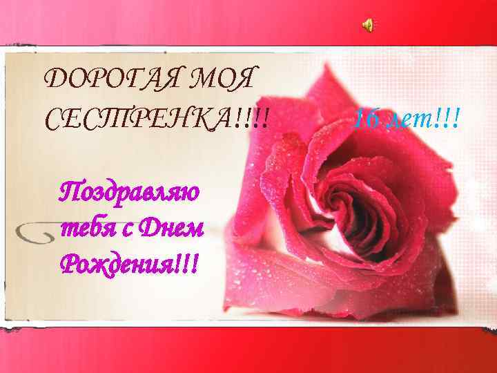 ДОРОГАЯ МОЯ СЕСТРЕНКА!!!! Поздравляю тебя с Днем Рождения!!! 16 лет!!! 