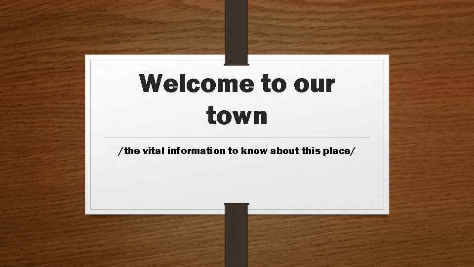 Welcome to our town /the vital information to know about this place/ 