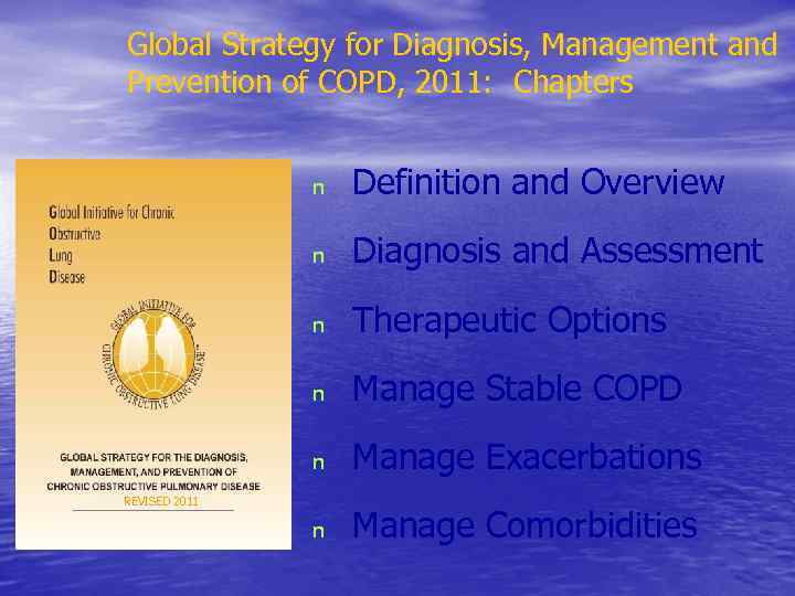Global Strategy for Diagnosis, Management and Prevention of COPD, 2011: Chapters n Definition and