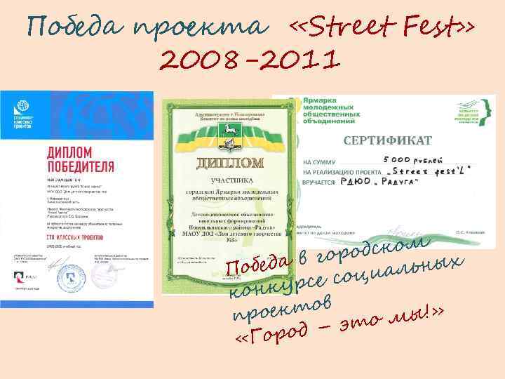 Победа проекта «Street Fest» 2008 -2011 родском х о беда в г циальны По