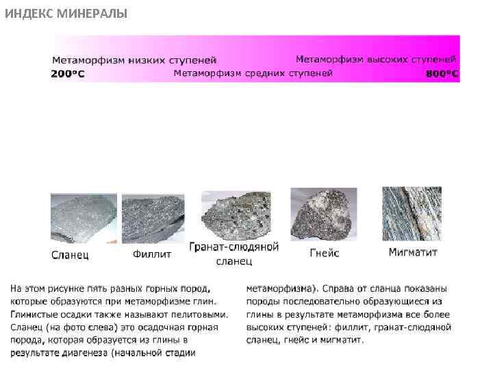 ИНДЕКС МИНЕРАЛЫ МЕТАОРФИЧЕСКИЕ ПОРОДЫ 
