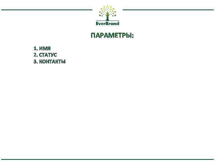 ПАРАМЕТРЫ: 1. ИМЯ 2. СТАТУС 3. КОНТАКТЫ 