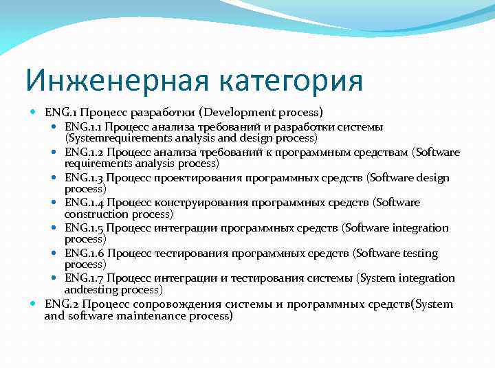 Инженерная категория ENG. 1 Процесс разработки (Development process) ЕNG. 1. 1 Процесс анализа требований