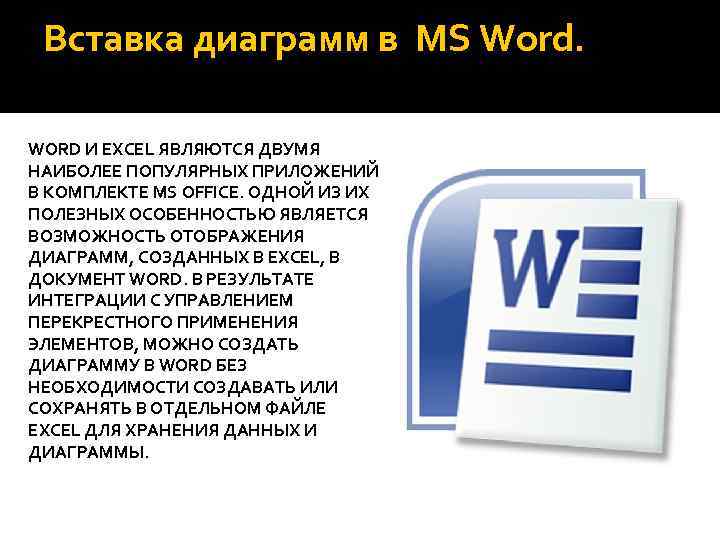 Вставка диаграмм в МS Word. WORD И EXCEL ЯВЛЯЮТСЯ ДВУМЯ НАИБОЛЕЕ ПОПУЛЯРНЫХ ПРИЛОЖЕНИЙ В