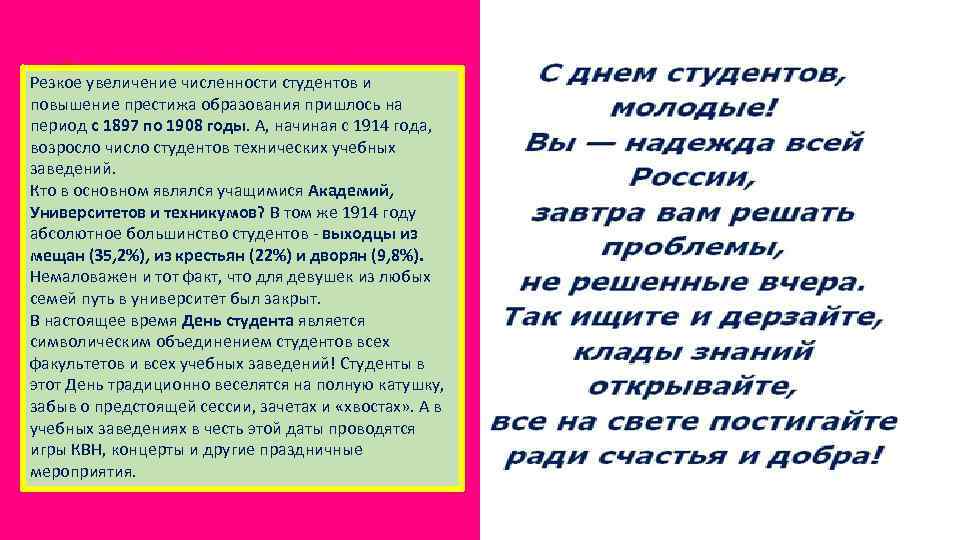 Резкое увеличение численности студентов и повышение престижа образования пришлось на период с 1897 по