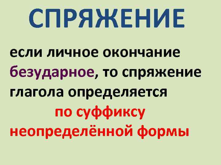 СПРЯЖЕНИЕ если личное окончание безударное, то спряжение глагола определяется по суффиксу неопределённой формы 