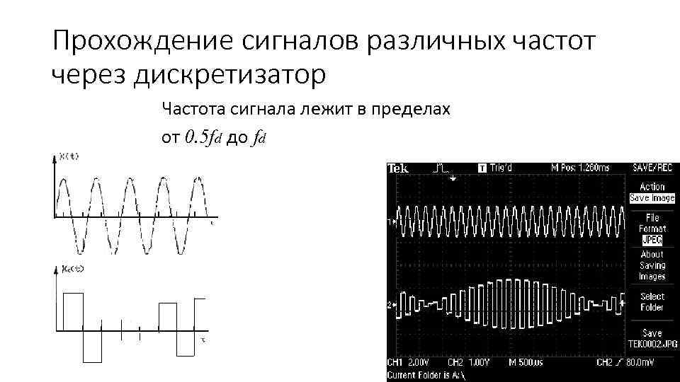 Прохождение сигналов различных частот через дискретизатор Частота сигнала лежит в пределах от 0. 5