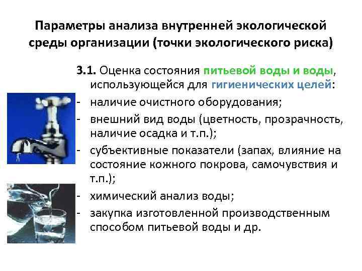 Параметры анализа внутренней экологической среды организации (точки экологического риска) риска 3. 1. Оценка состояния