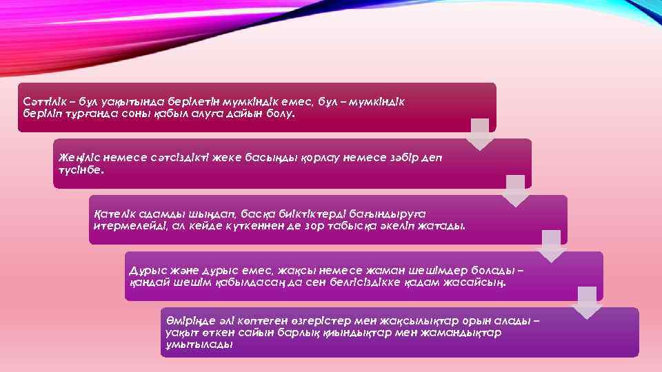 Сәттілік – бұл уақытында берілетін мүмкіндік емес, бұл – мүмкіндік беріліп тұрғанда соны қабыл