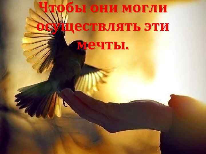 Чтобы они могли осуществлять эти мечты. 