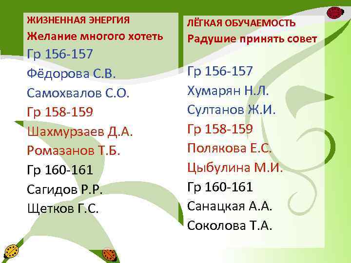 ЖИЗНЕННАЯ ЭНЕРГИЯ Желание многого хотеть Гр 156 -157 Фёдорова С. В. Самохвалов С. О.