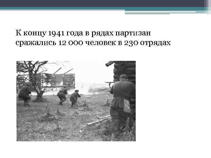  К концу 1941 года в рядах партизан сражались 12 000 человек в 230