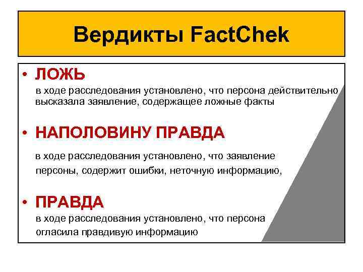 Вердикты Fact. Chek • ЛОЖЬ в ходе расследования установлено, что персона действительно высказала заявление,