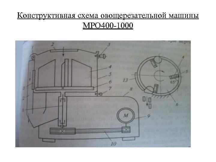 Конструктивная схема овощерезательной машины МРО 400 -1000 