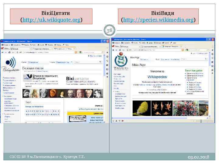 ВікіЦитати (http: //uk. wikiquote. org) ВікіВиди (http: //species. wikimedia. org) 38 СЗОШ № 8