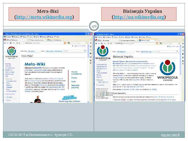 Мета Вікі (http: //meta. wikimedia. org) Вікімедіа Україна (http: //ua. wikimedia. org) 40 СЗОШ