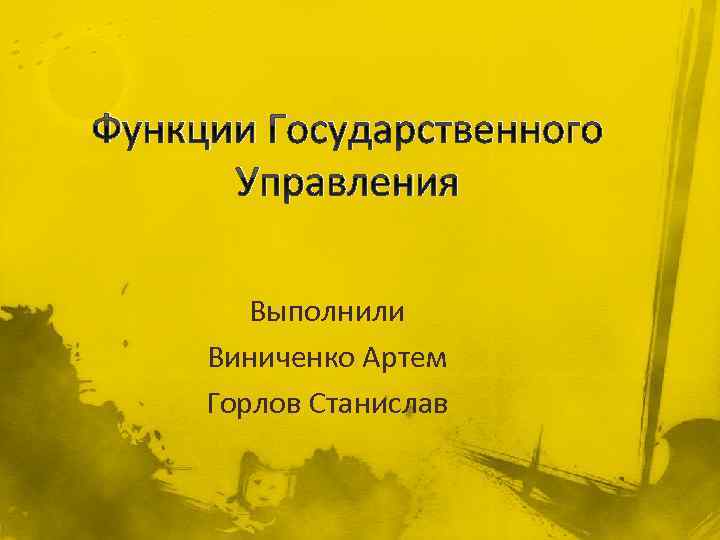 Функции Государственного Управления Выполнили Виниченко Артем Горлов Станислав 