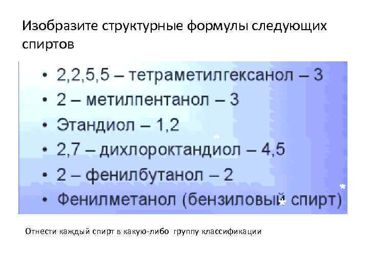 Изобразите структурные формулы следующих спиртов Отнести каждый спирт в какую-либо группу классификации 
