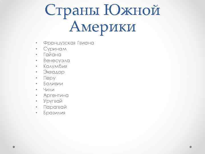 Страны Южной Америки • • • • Французская Гвиана Суринам Гайана Венесуэла Колумбия Эквадор