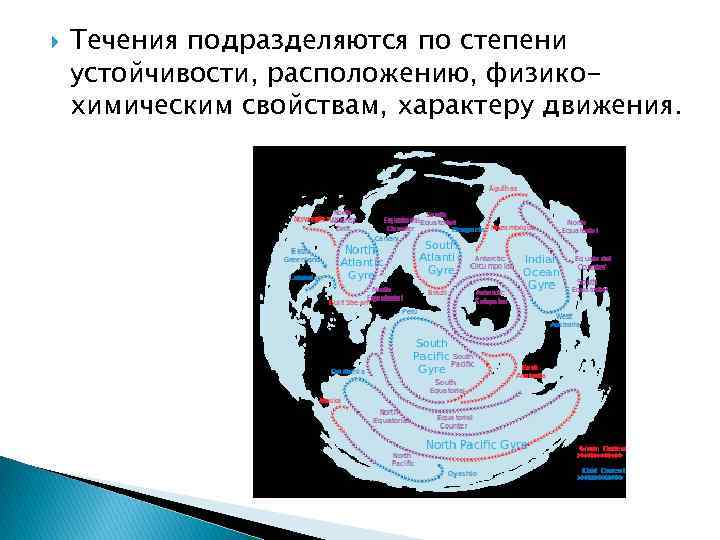  Течения подразделяются по степени устойчивости, расположению, физикохимическим свойствам, характеру движения. 