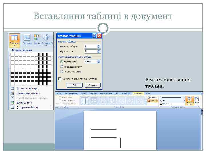 Вставляння таблиці в документ Режим малювання таблиці 