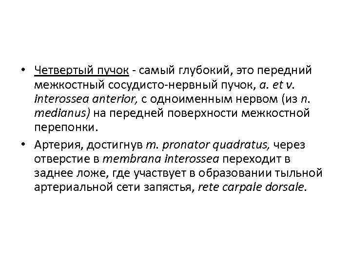  • Четвертый пучок самый глубокий, это передний межкостный сосудисто нервный пучок, a. et