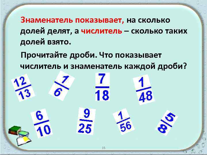 Дробь 1. Знаменатель. Доли числитель и знаменатель. Знаменатель обыкновенной дроби. Что показывает числитель и знаменатель дроби.