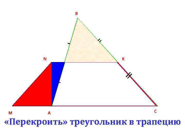В N М K А С «Перекроить» треугольник в трапецию 