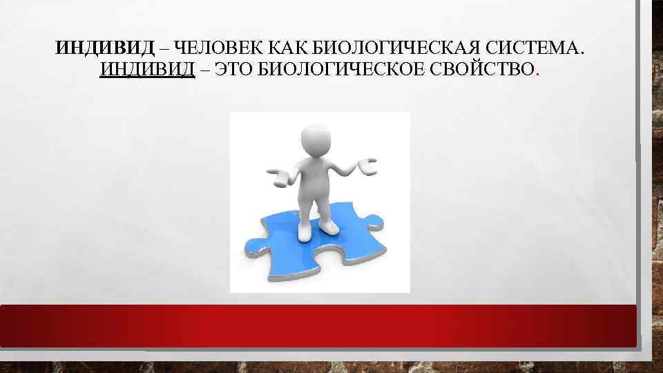 ИНДИВИД – ЧЕЛОВЕК КАК БИОЛОГИЧЕСКАЯ СИСТЕМА. ИНДИВИД – ЭТО БИОЛОГИЧЕСКОЕ СВОЙСТВО. 