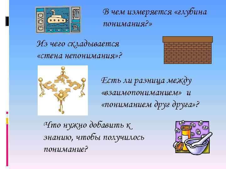  В чем измеряется «глубина понимания? » Из чего складывается «стена непонимания» ? Есть