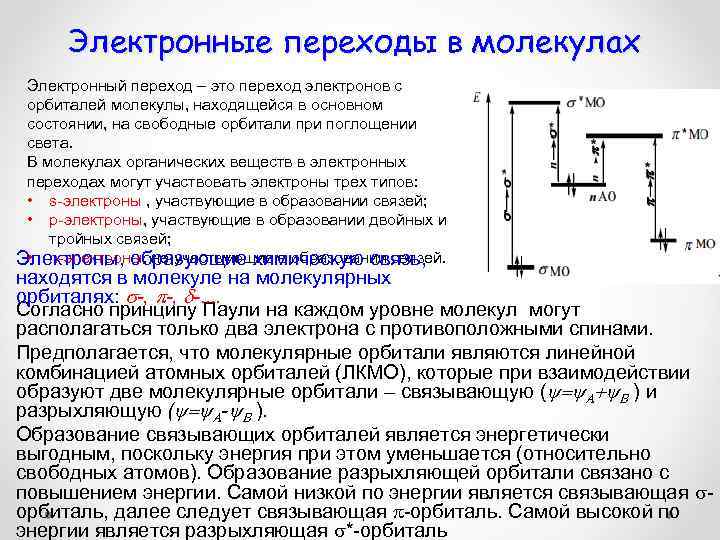 Электрон переходит на более высокий энергетический уровень. Основные электронные переходы. Типы электронных переходов. Типы электронных переходов в молекуле. Схемы электронных уровней молекулы.