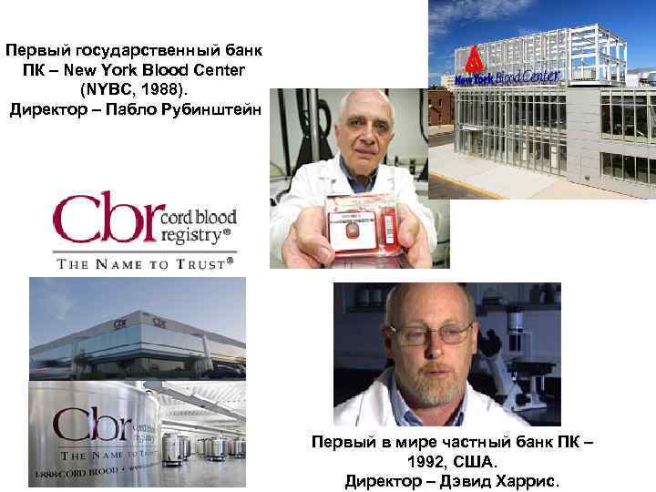 Первый государственный банк ПК – New York Blood Center (NYBC, 1988). Директор – Пабло