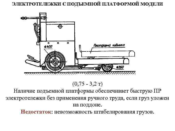 ЭЛЕКТРОТЕЛЕЖКИ С ПОДЪЕМНОЙ ПЛАТФОРМОЙ МОДЕЛИ (0, 75 3, 2 т) Наличие подъемной платформы обеспечивает