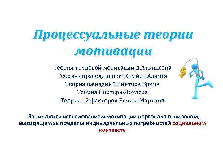 Процессуальные теории мотивации Теория трудовой мотивации Д. Аткинсона Теория справедливости Стейси Адамса Теория ожиданий