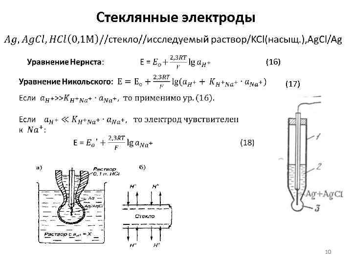 Стеклянные электроды (16) (17) 10 