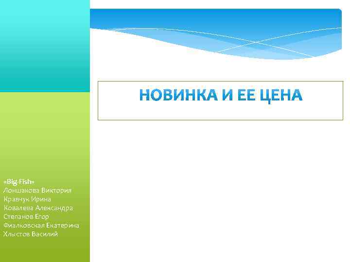 «Big-Fish» Лоншакова Виктория Кравчук Ирина Ковалева Александра Степанов Егор Фиалковская Екатерина Хлыстов Василий