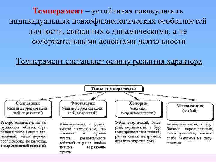 Темперамент – устойчивая совокупность Темперамент индивидуальных психофизиологических особенностей личности, связанных с динамическими, а не