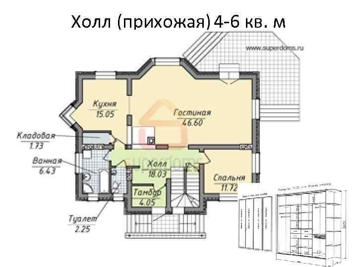 Холл (прихожая) 4 -6 кв. м 