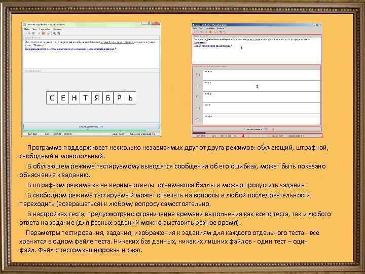  Программа поддерживает несколько независимых друг от друга режимов: обучающий, штрафной, свободный и монопольный.